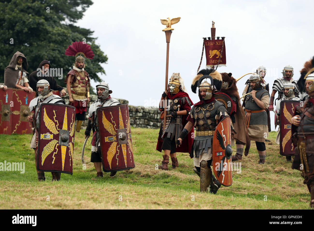 Roman Soldiers go on patrol along Hadrian's Wall at Housesteads in ...