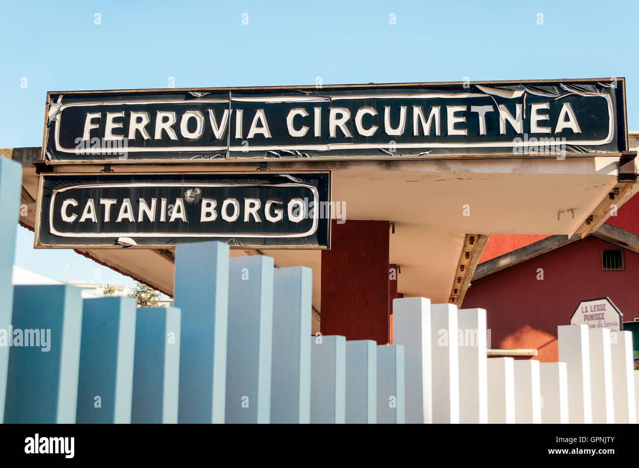 Catania Borgo : This is the station to catch the Ferrovia Circumetnea, the train that goes around Mount.Etna Stock Photo