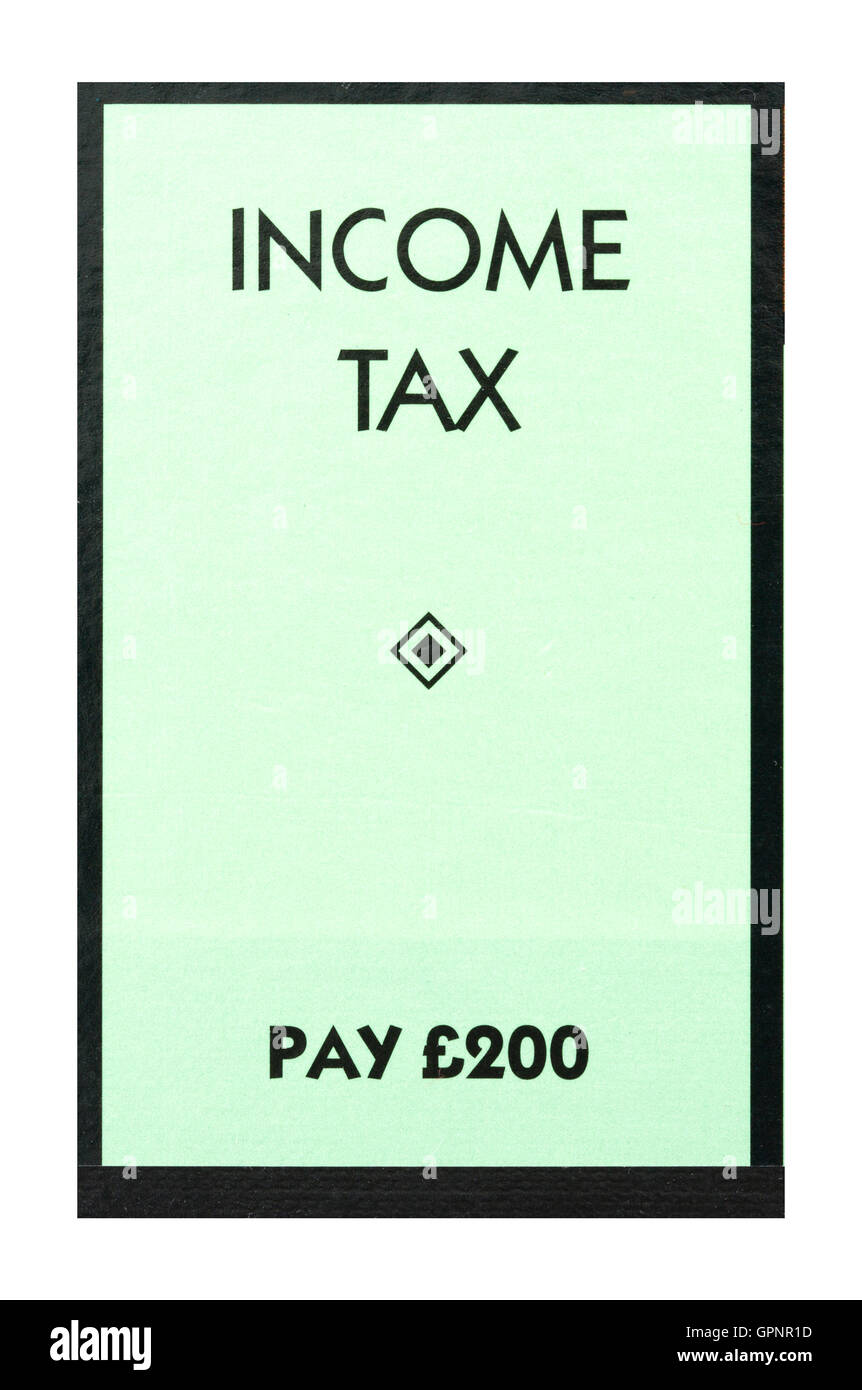 Monopoly board game showing Income Tax Pay £200,  The classic trading game from Parker Brothers Stock Photo