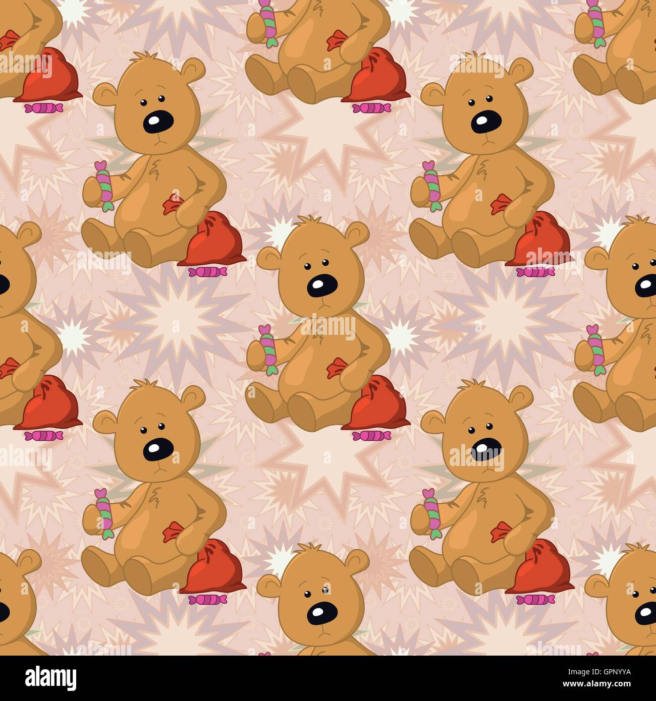 Seamless pattern, teddy bear with Christmas bag Stock Vector Image ...