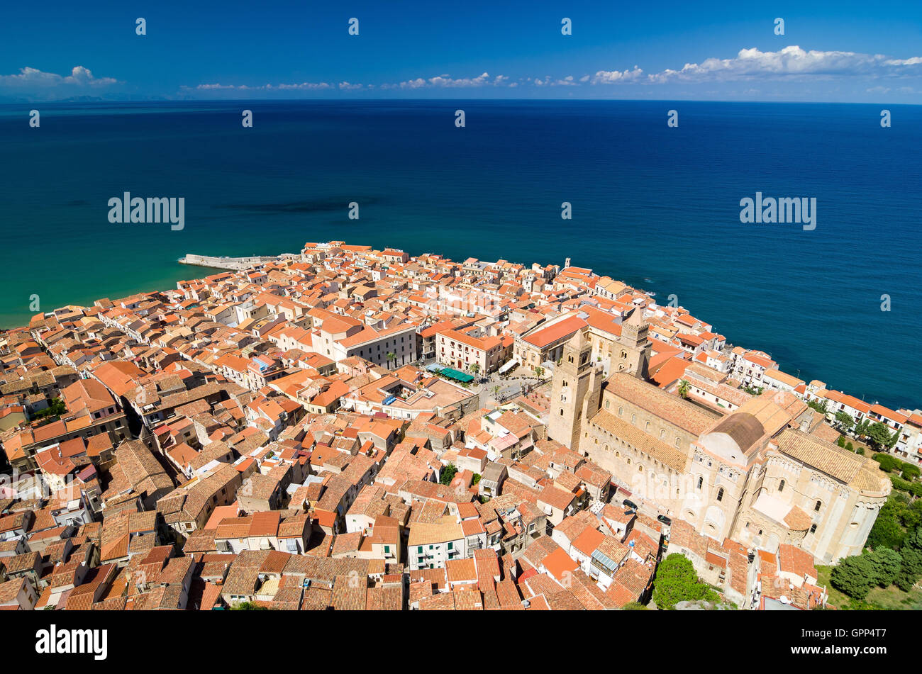 Aerial view of the Cefalu cathedral, Sicily, Italy. Stock Photo