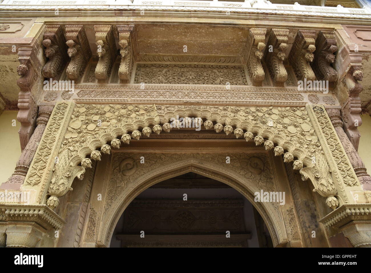 Beautiful Ramnagar fort with colorful incredible detailed architecture in Varanasi or banaras near sarnath Uttar Pradesh India Stock Photo