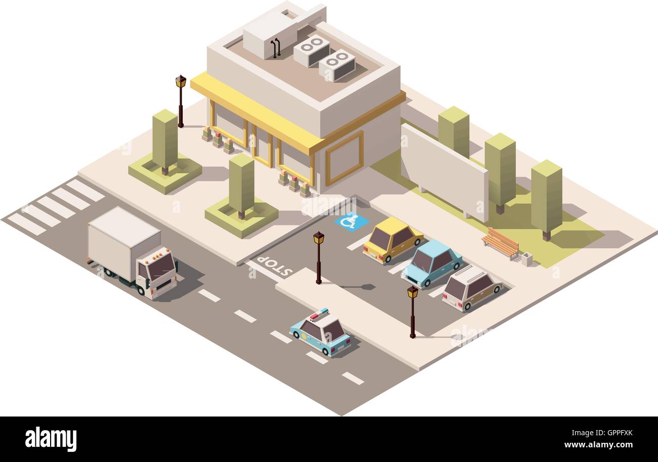 Vector isometric low poly urban supermarket Stock Vector Image & Art