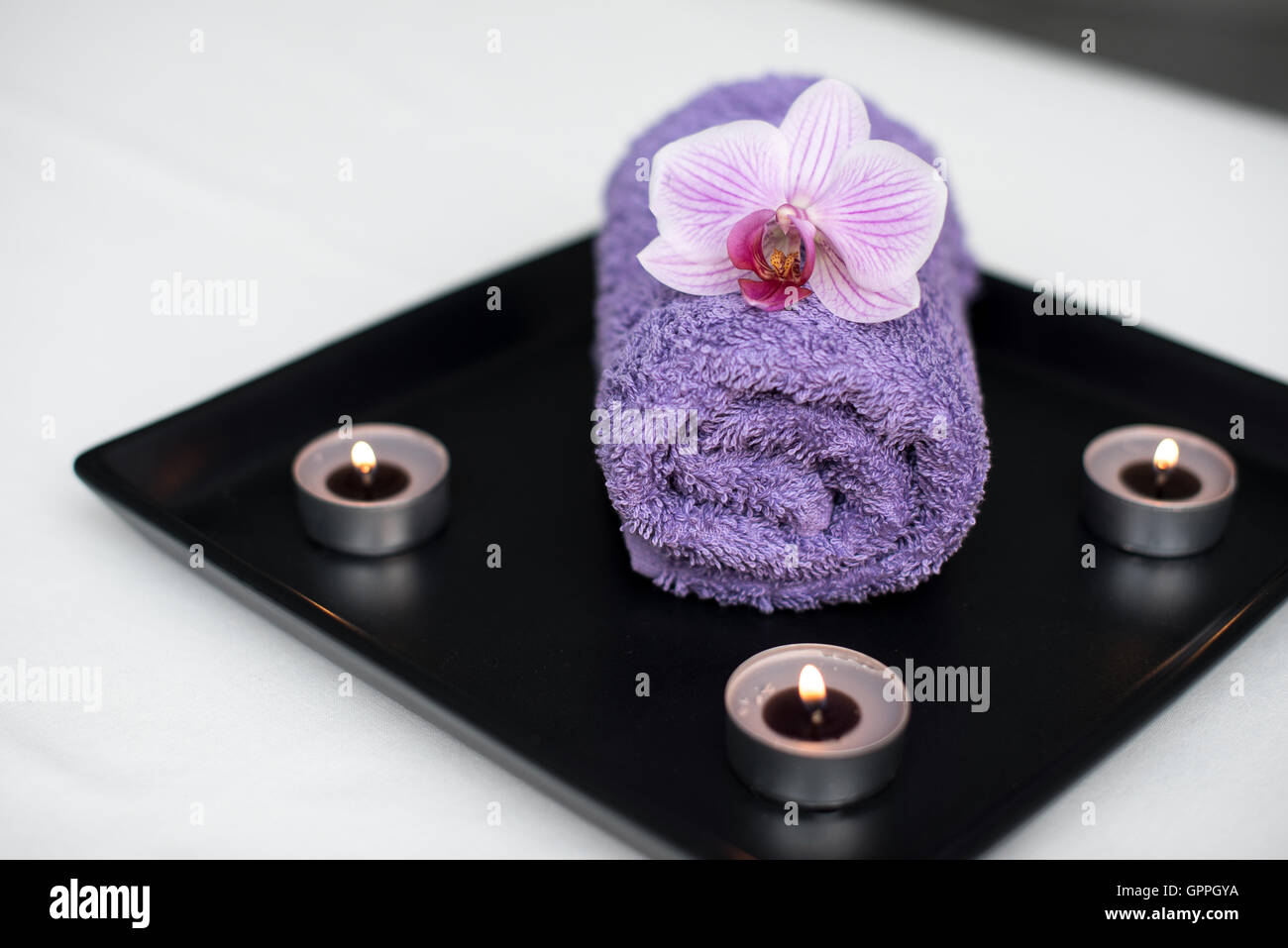 Beauty Salon Decoration In Massage Room Candles Towel And Orchid
