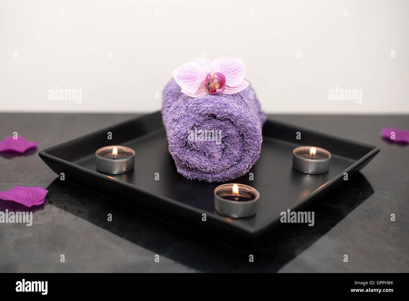 Beauty Salon Decoration In Massage Room Candles Towel And Orchid