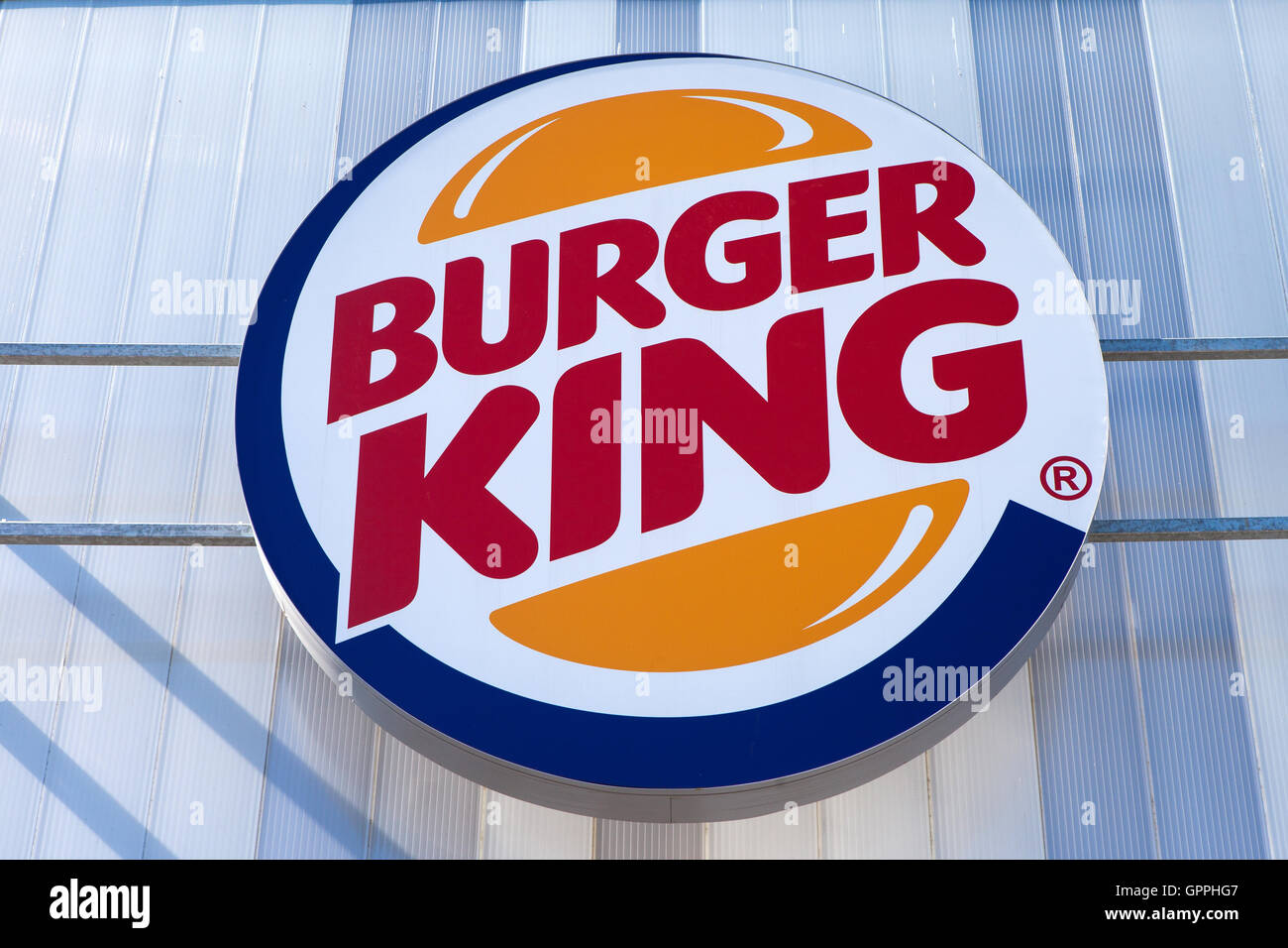 Burger King restuarant sign, Burger King is an American global chain of hamburger fast food restaurants headquartered in Florida Stock Photo