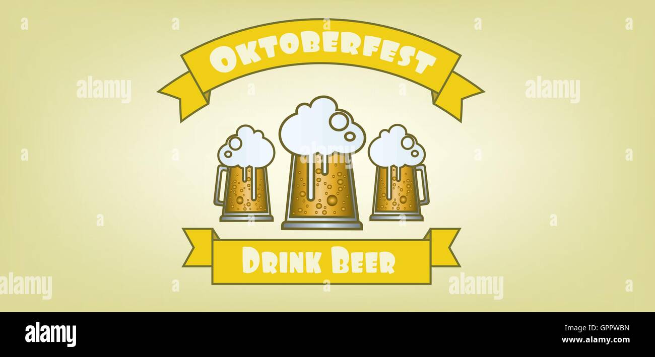 Vector Oktoberfest beer festival with beer glasses over yellow ...
