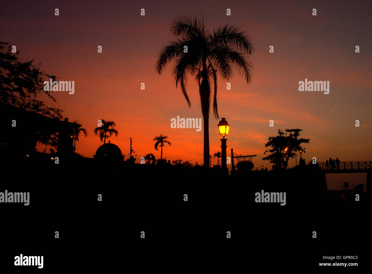 Sunset, skyline near the old city walls, Cartagena, or Cartagena de indias, Colombia. Stock Photo