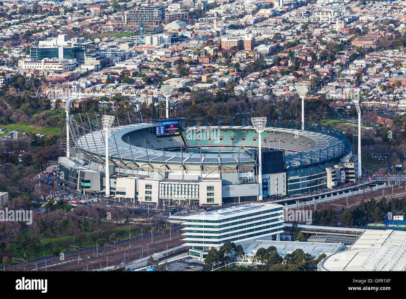 Melbourne, Australia - August 27, 2016: Aerial view of Melbourne Cricket Ground - home of Australian Football and the National S Stock Photo