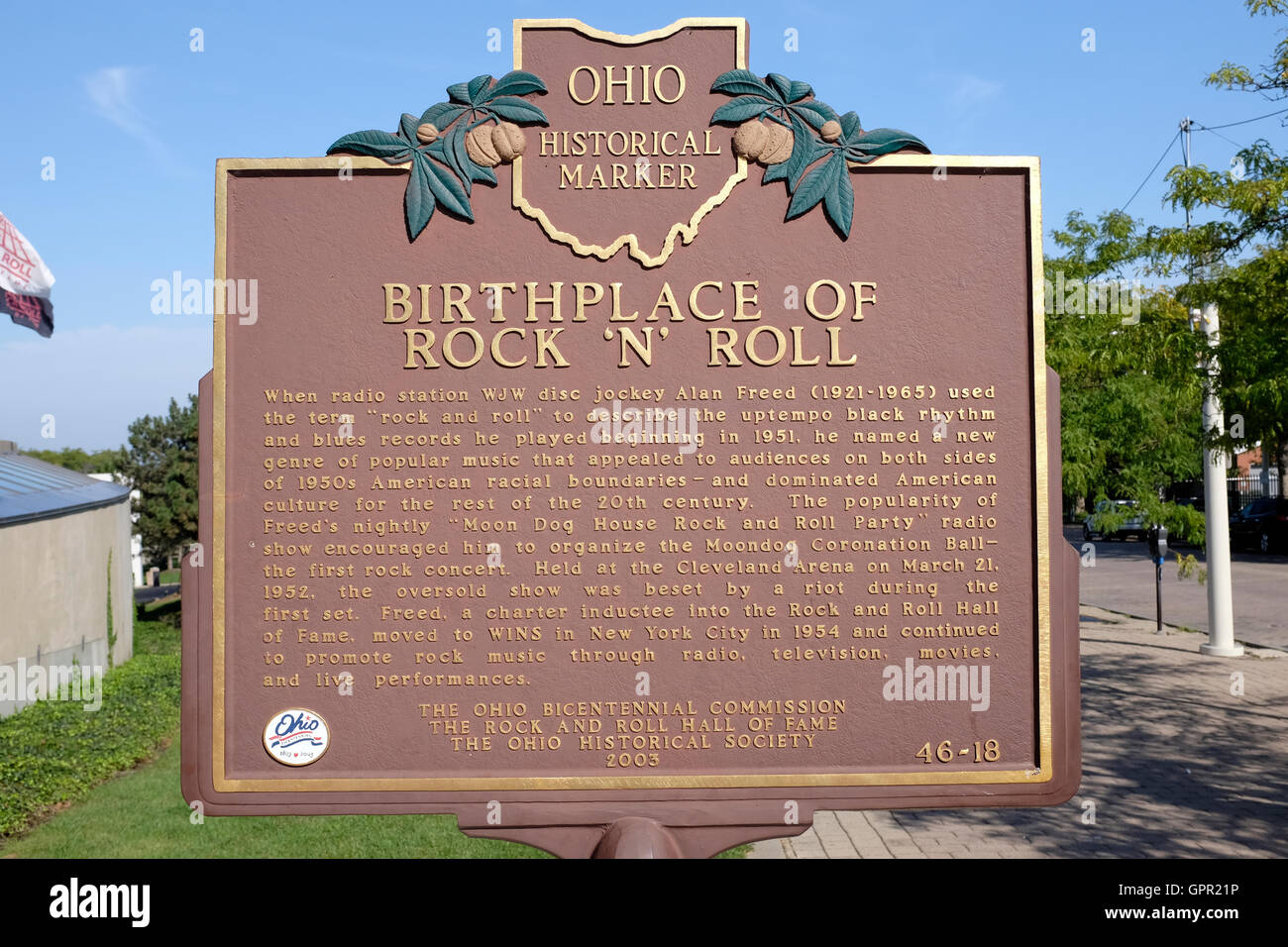 Ohio Historical Marker - Birthplace of Rock and Roll - Cleveland, Ohio Stock Photo