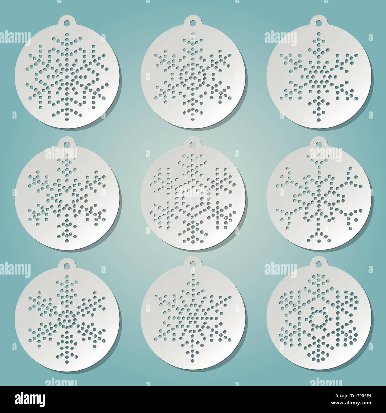 Paper Christmas balls with punched snow flakes Stock Vector