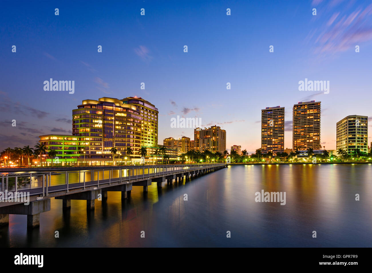 West Palm Beach, Florida, USA skyline on the Intracoastal Waterway. Stock Photo