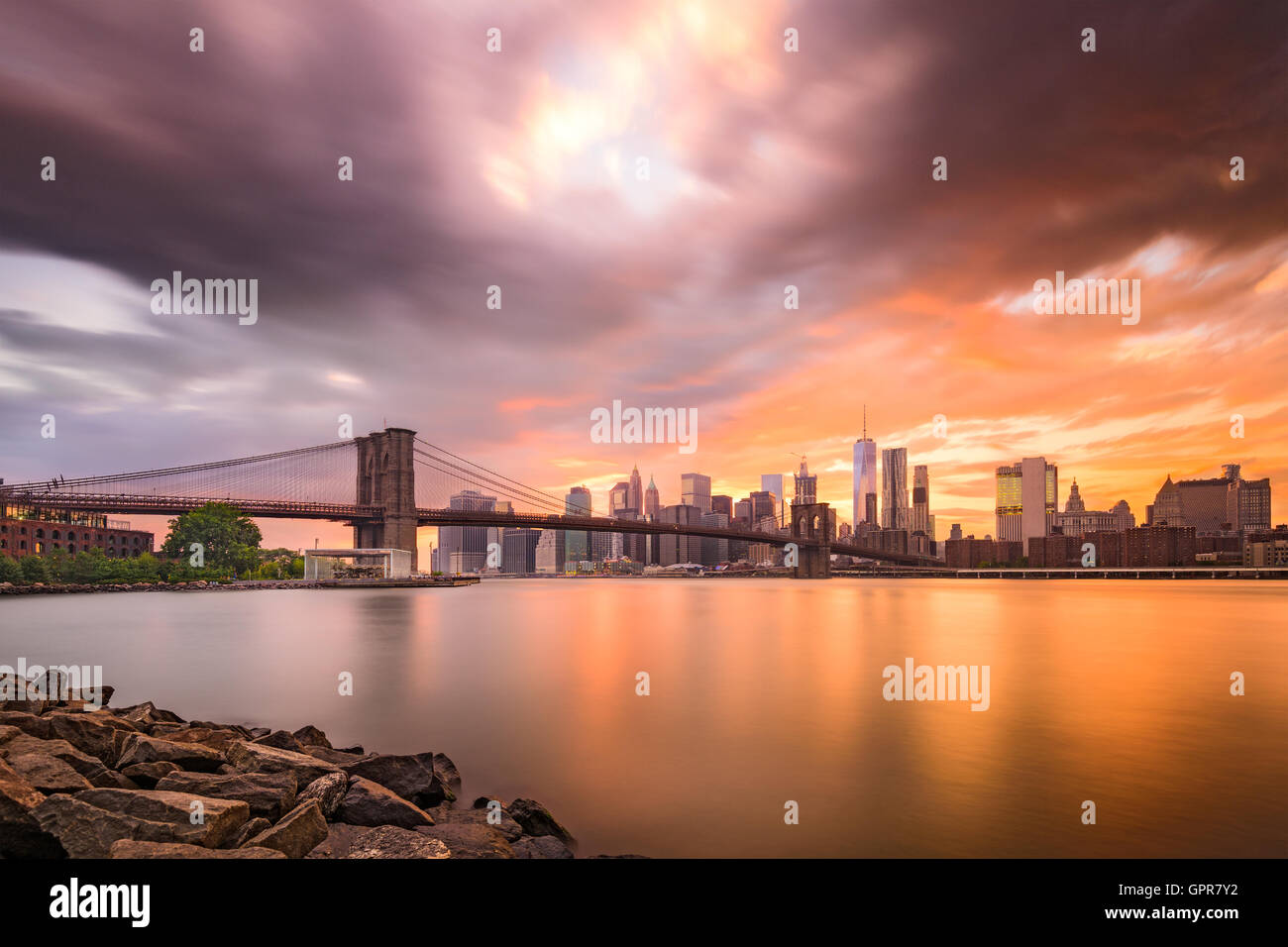 New York City skyline at dusk Stock Photo - Alamy