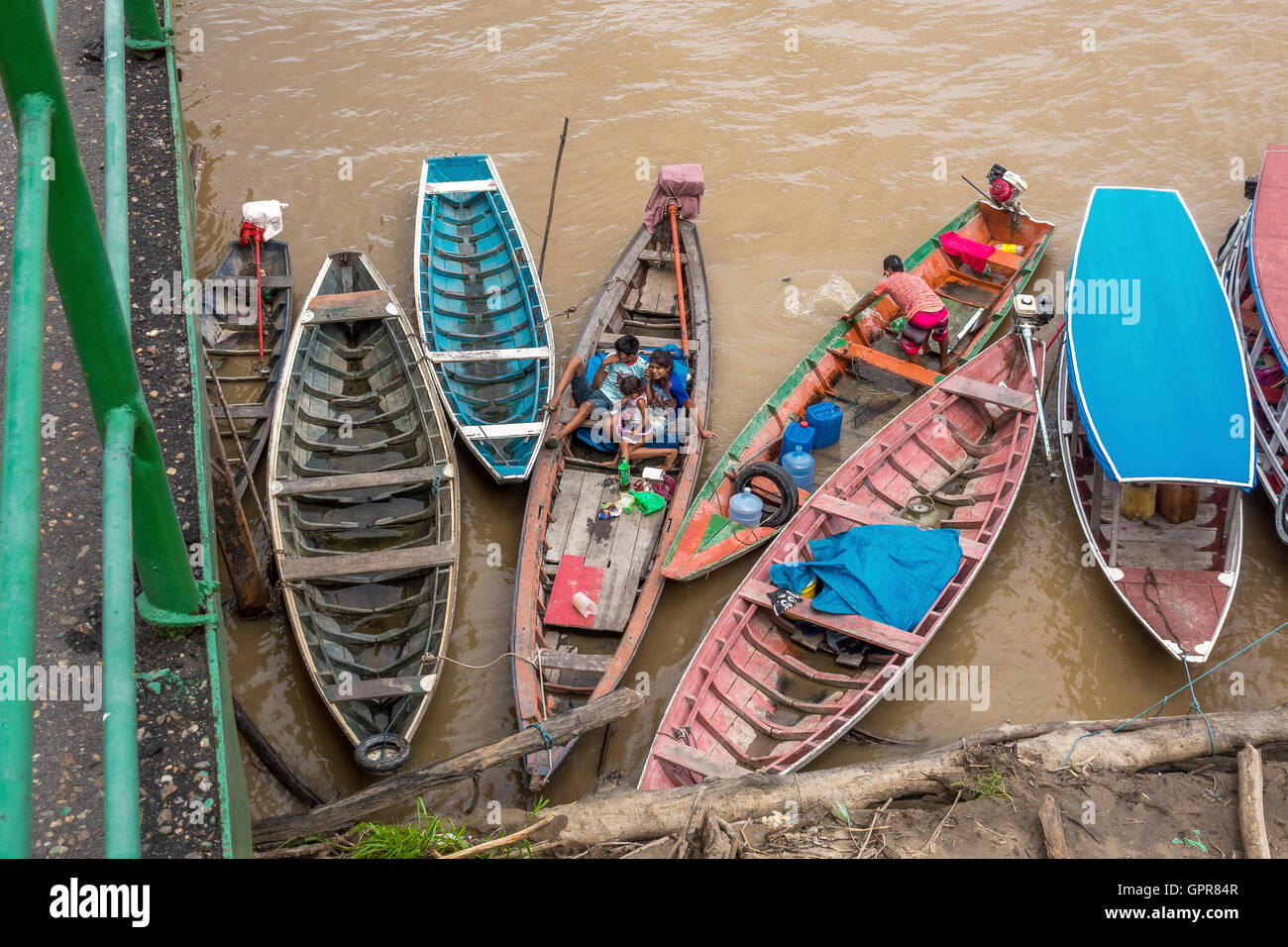 Small Boats Tied Up In The Harbour Parintins Brazil Stock Photo