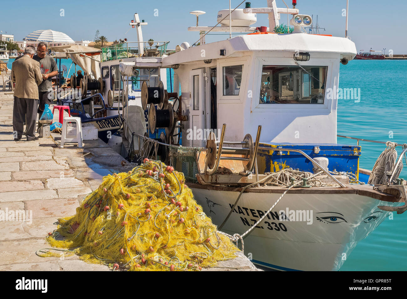 Fishing Boat In The harbour, Zakinthos, Greece Stock Photo