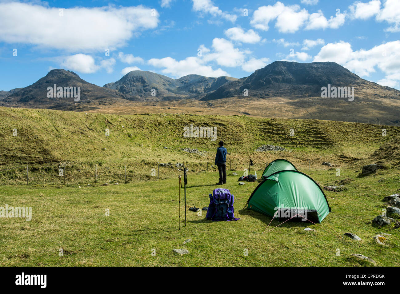 Two Hilleberg Akto solo back-packing tents at Harris Bay, Isle of Rum ...