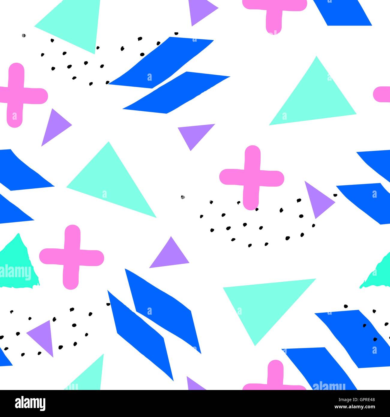 Seamless repeat pattern with geometric elements in neon colors. Blue ...