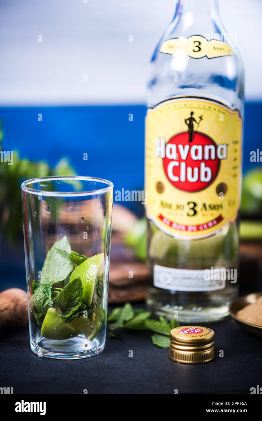 LONDON, UK SEPTEMBER 3, 2016 Havana Club Rum used to prepare