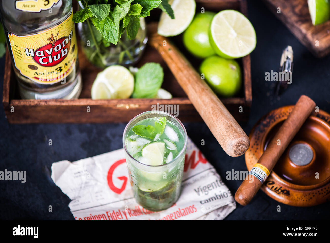 LONDON, UK SEPTEMBER 3, 2016 Havana Club Rum used to prepare