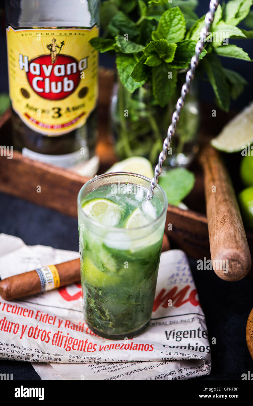 LONDON, UK SEPTEMBER 3, 2016 Havana Club Rum used to prepare