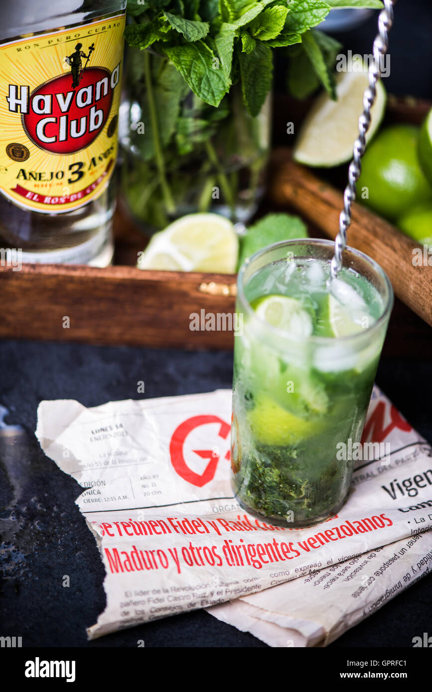 LONDON, UK SEPTEMBER 3, 2016 Havana Club Rum used to prepare