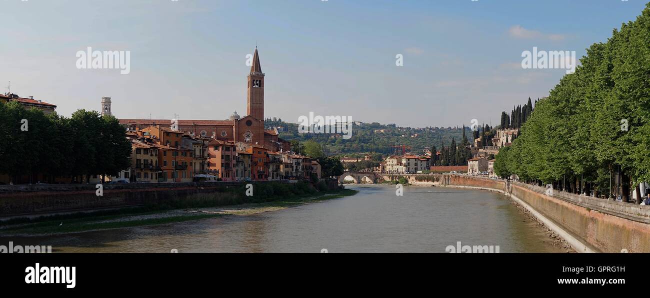 Adige river bridge view in Verona Stock Photo - Alamy