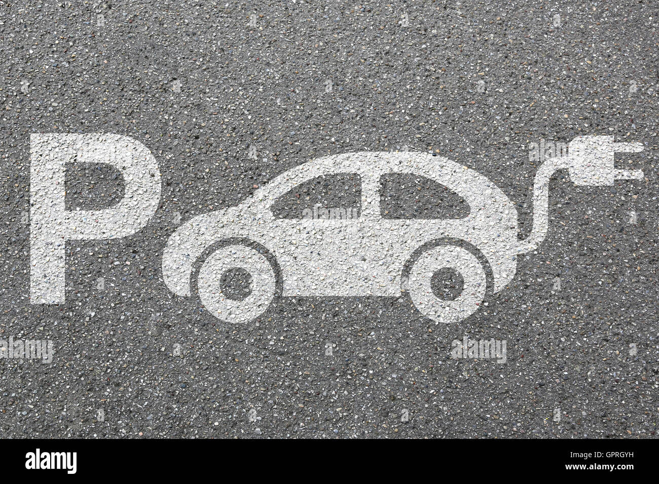 Parking lot sign electric car park charging station eco friendly mobility town transportation Stock Photo