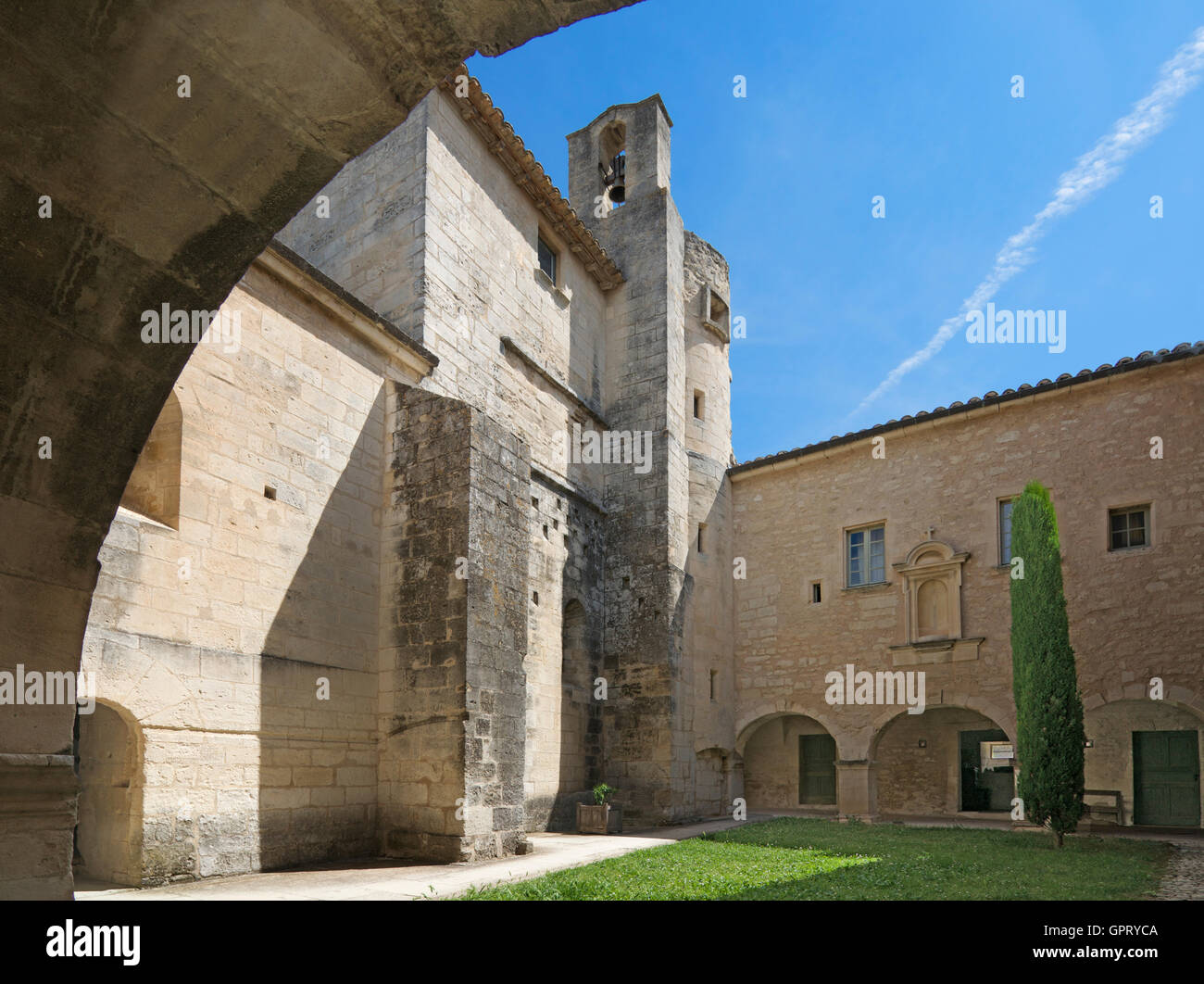 Cloisters and bell tower Saint Hilaire Ancient Abbey near Menerbes Luberon Provence France Stock Photo