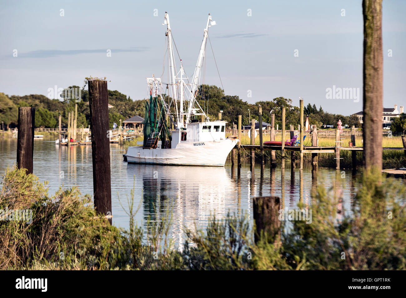Shrimp boats along Jeremy Creek in the village of McClellanville, South