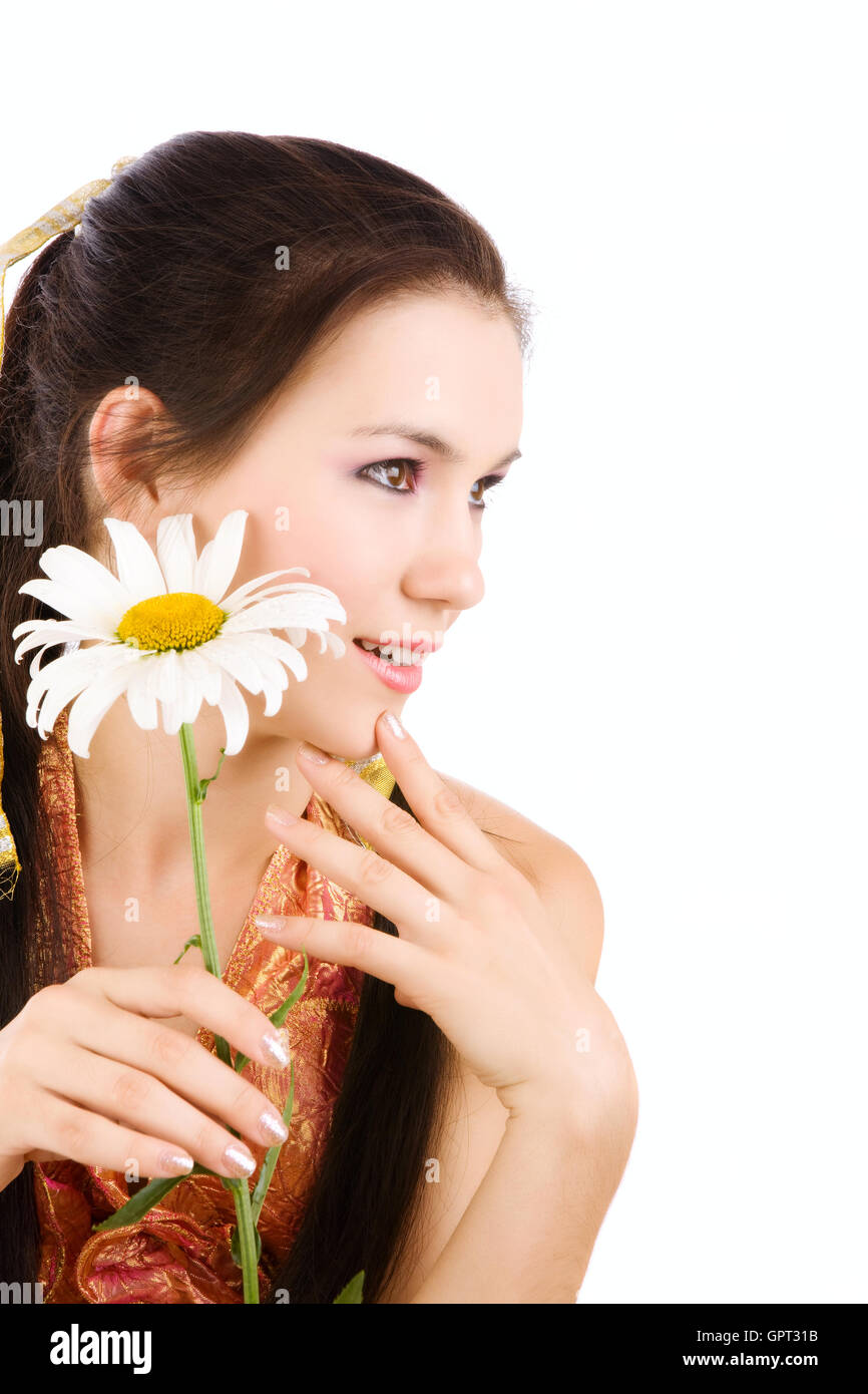girl with chamomile Stock Photo - Alamy