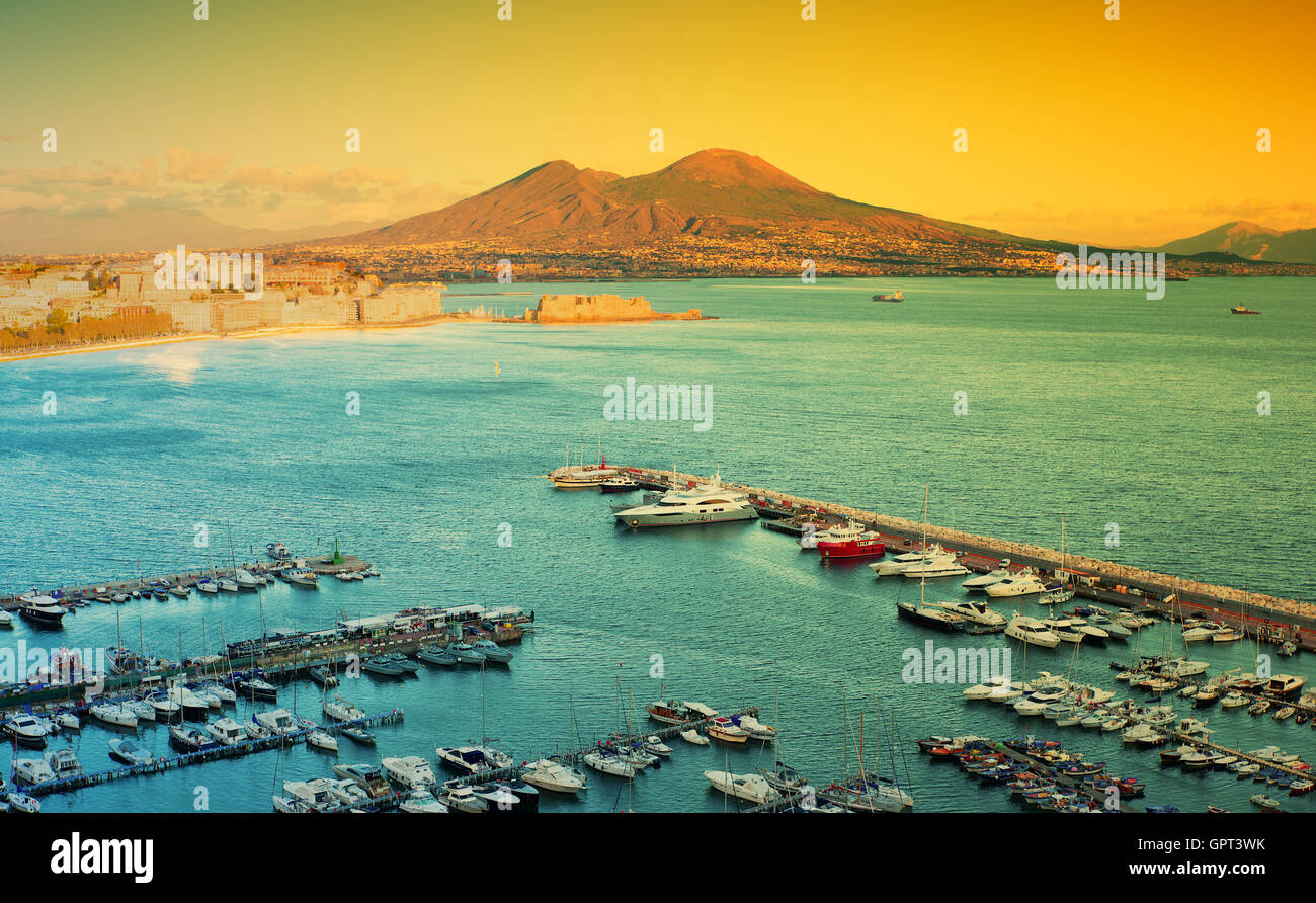 view of the Bay of Naples with Vesuvius in the background Stock Photo