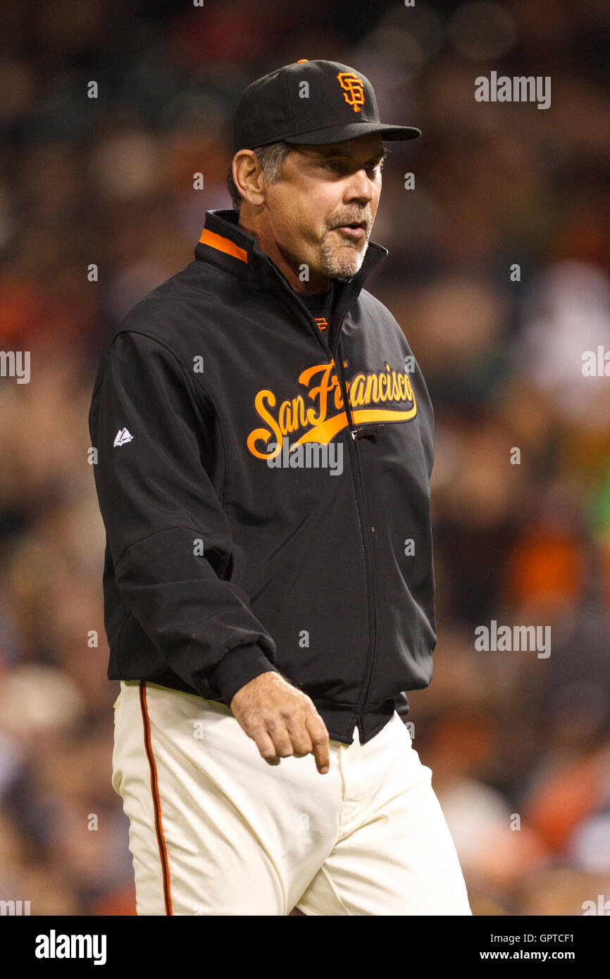 August 11 2023 San Francisco CA, U.S.A. Texas Rangers Manager Bruce Bochy(15)  acknowledges the fans as he receives a standing ovation during MLB game  between the Texas Rangers and the San Francisco