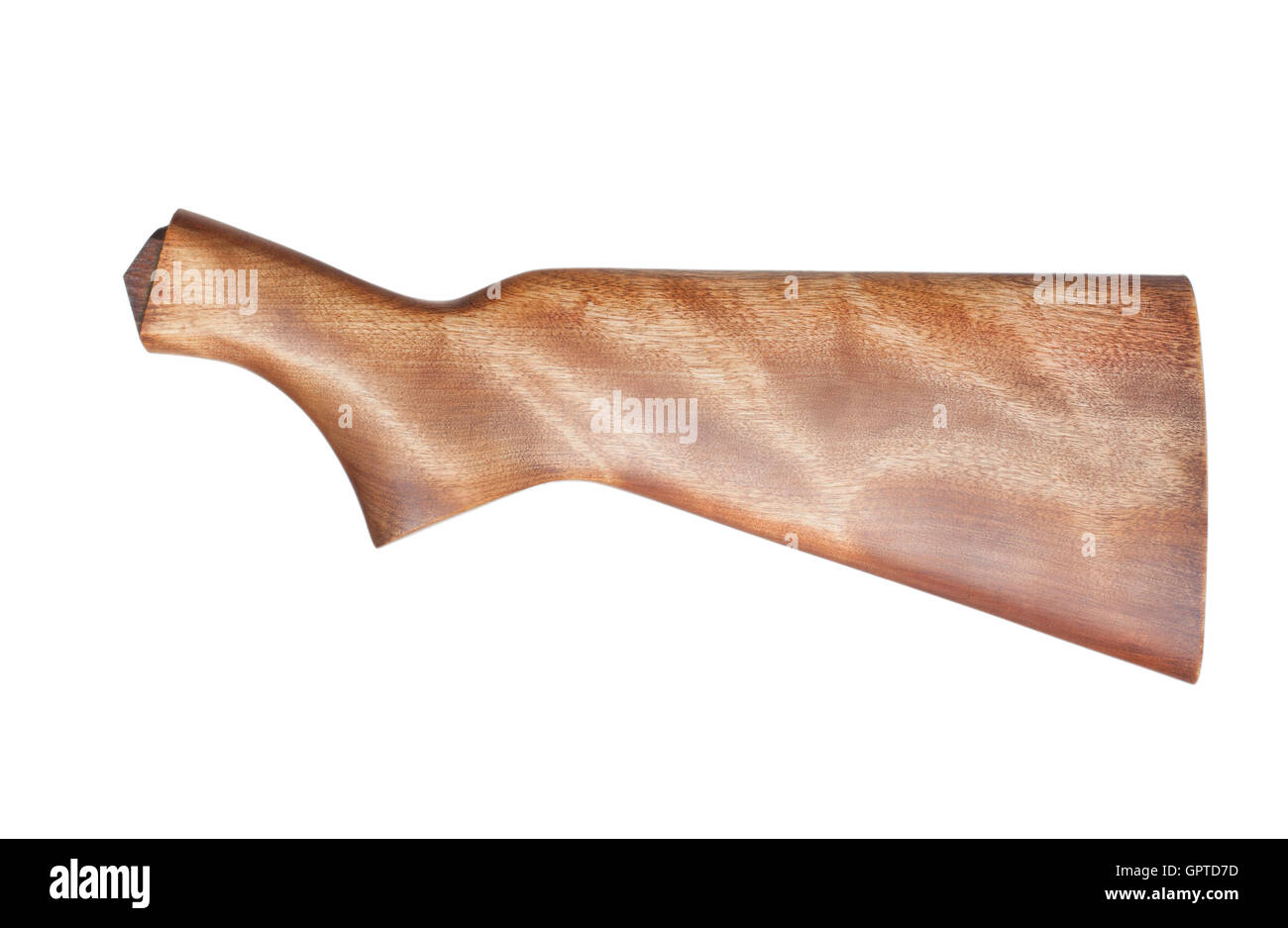 Butt end of a rifle being coated with linseed oil isolated on white