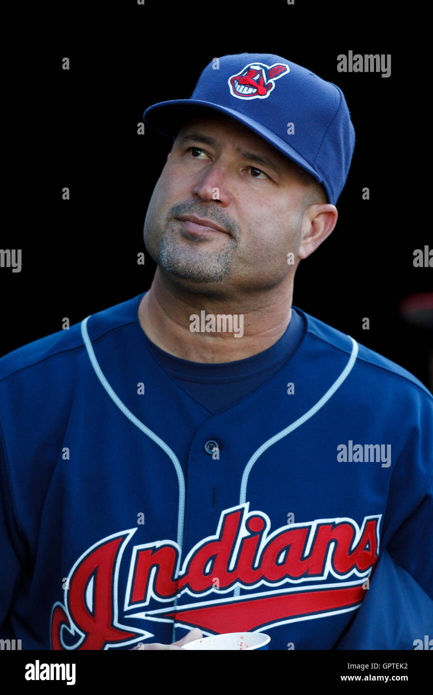 May 3, 2011; Oakland, CA, USA;  Cleveland Indians manager Manny Acta (11) enters the dugout before the game against the Oakland Athletics at Oakland-Alameda County Coliseum. Stock Photo