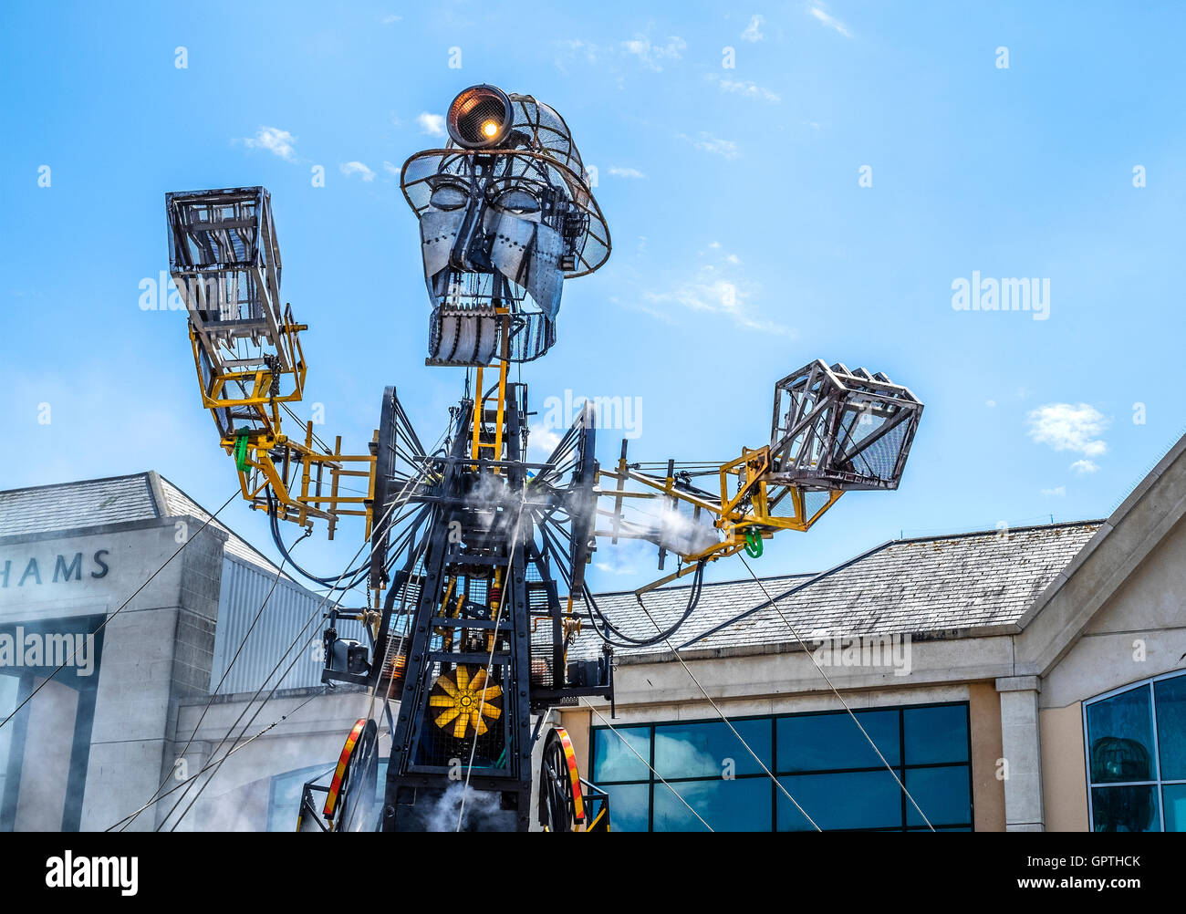 The ' Man Engine ' a 10 metre high mechanical puppet in Turo, Cornwall, UK. Stock Photo