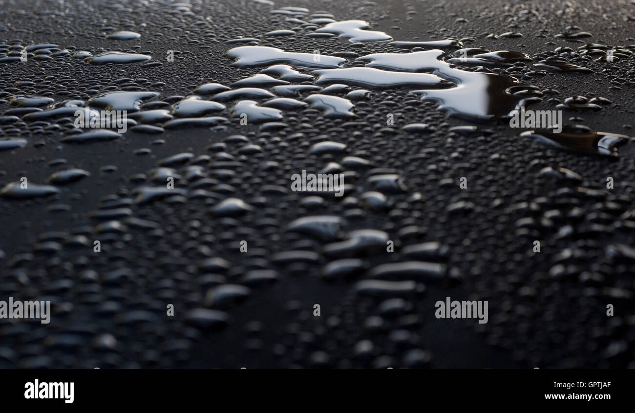 Water drops on shiny surface after rain Stock Photo