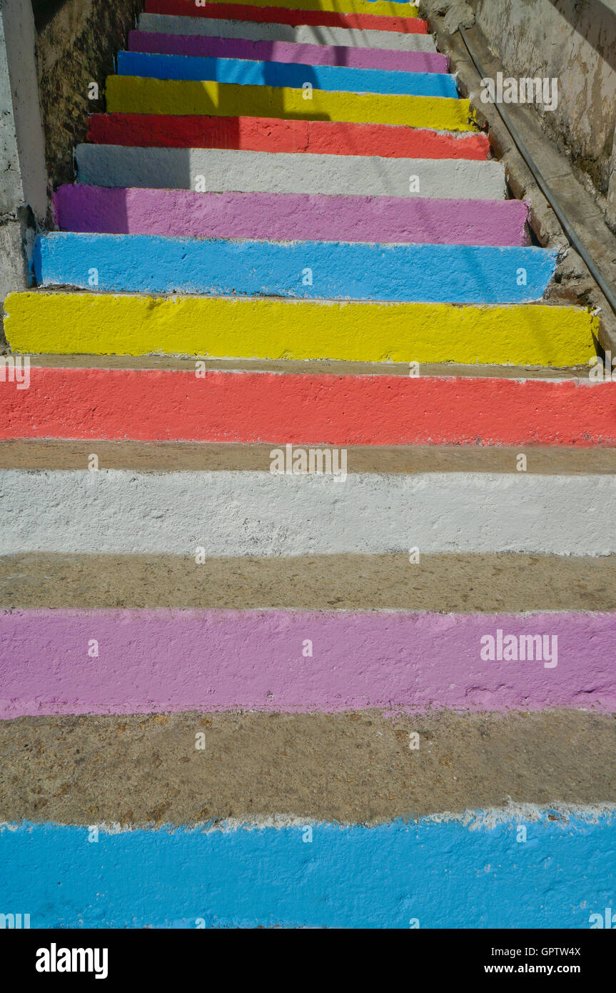 painted stairs in Acapulco, Mexico Stock Photo