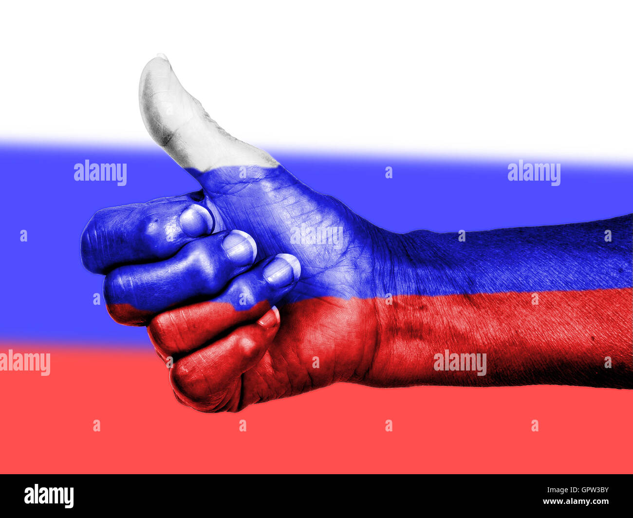 Russian flag on thumbs up hand Stock Photo - Alamy