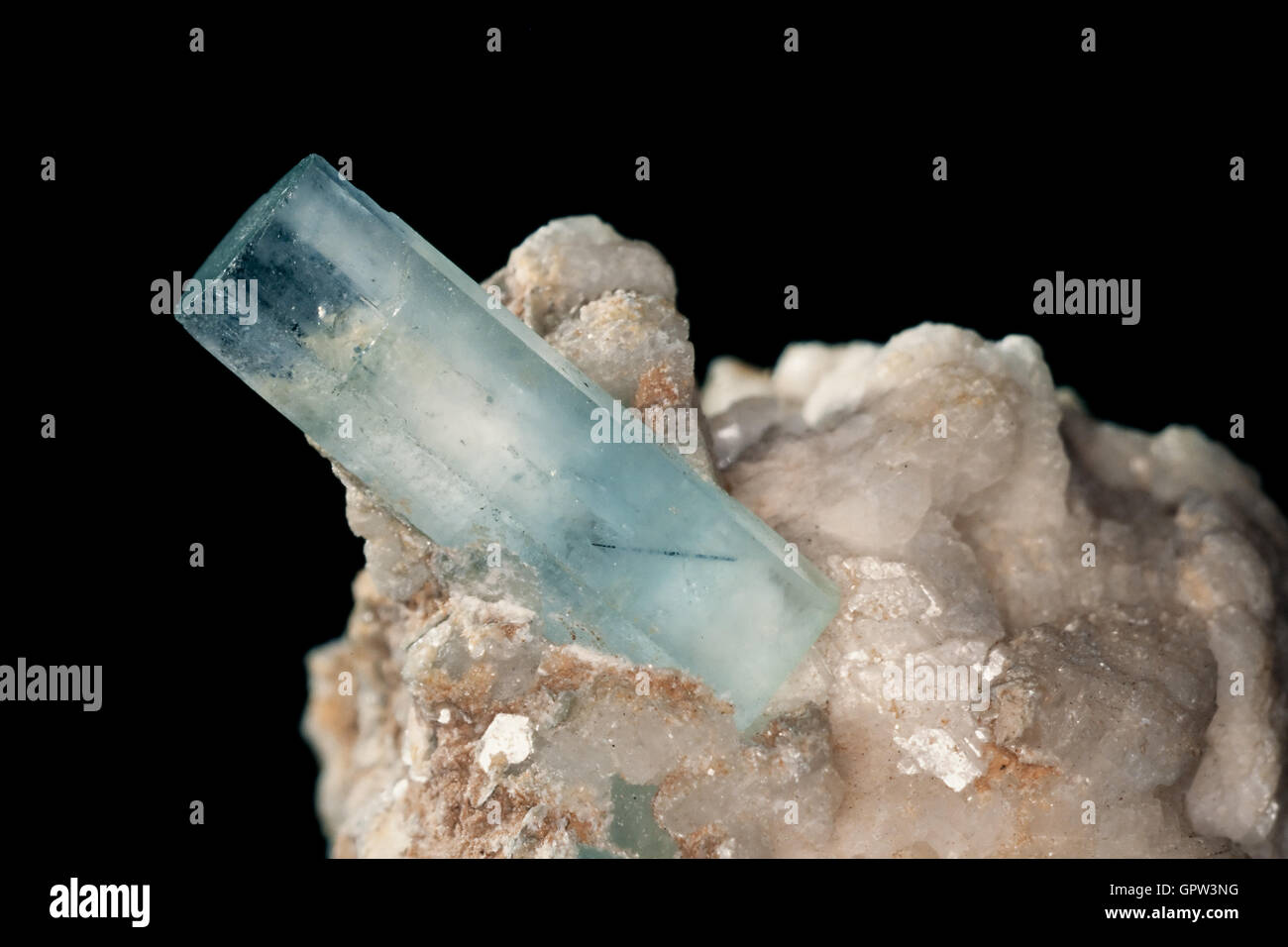 Big well formed Aquamarine crystals on matrix rock Stock Photo