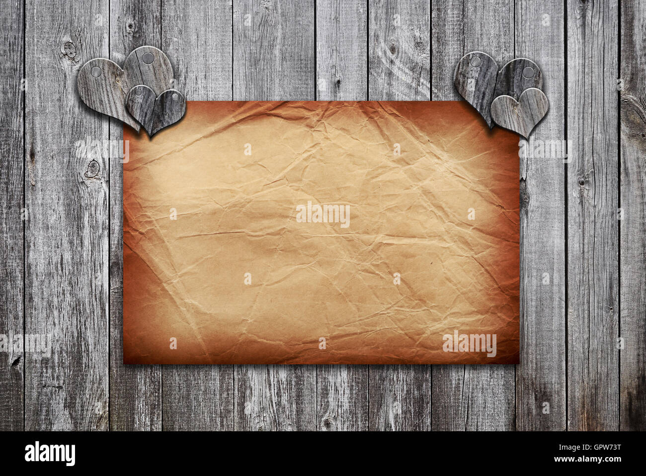 two heart on wood background with copy space Stock Photo - Alamy
