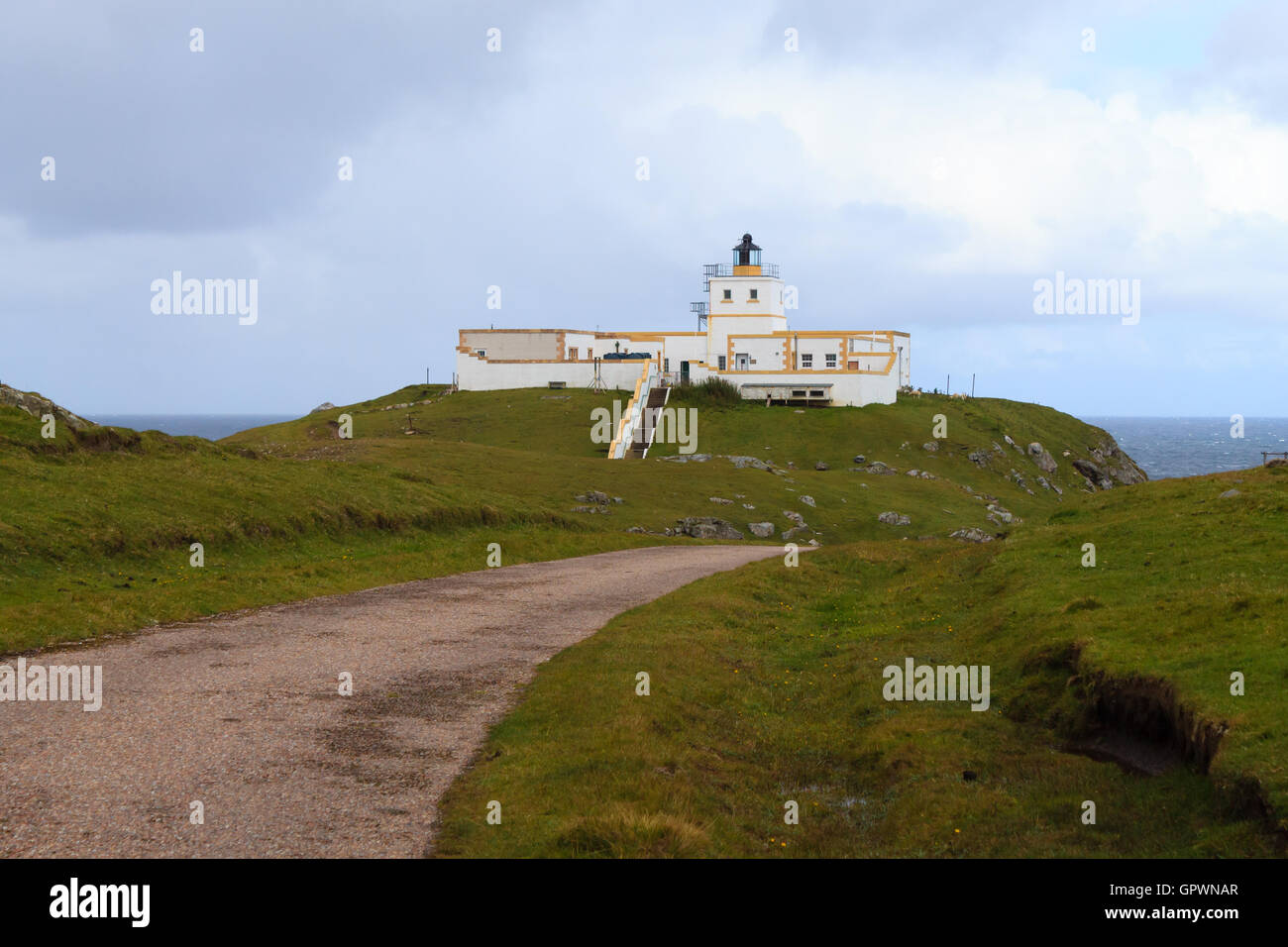 Strathy Point Lighthouse, Scotland. Stock Photo