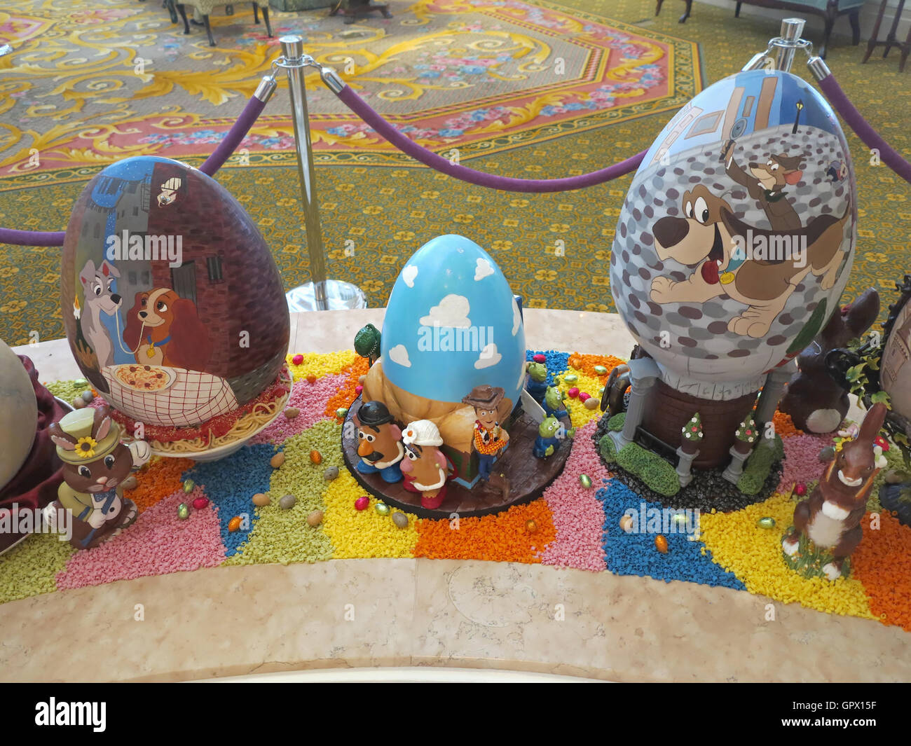 Orlando, Florida. March 22nd, 2015. Easter Eggs from Disney's Grand Floridian Easter Egg Display, all made of chocolate Stock Photo