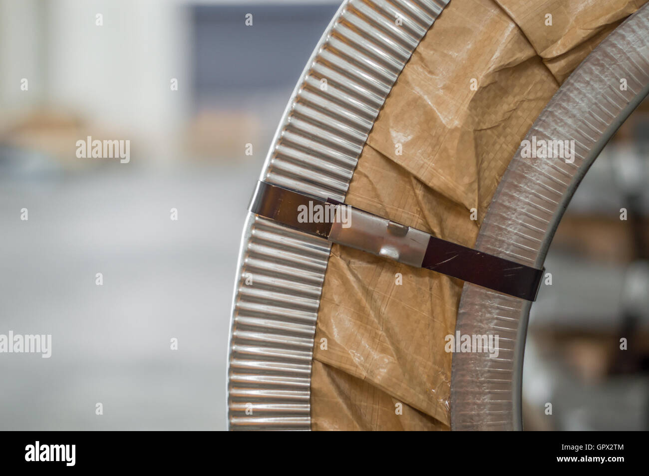 Close Up of a Packed Steel Coil Stock Photo