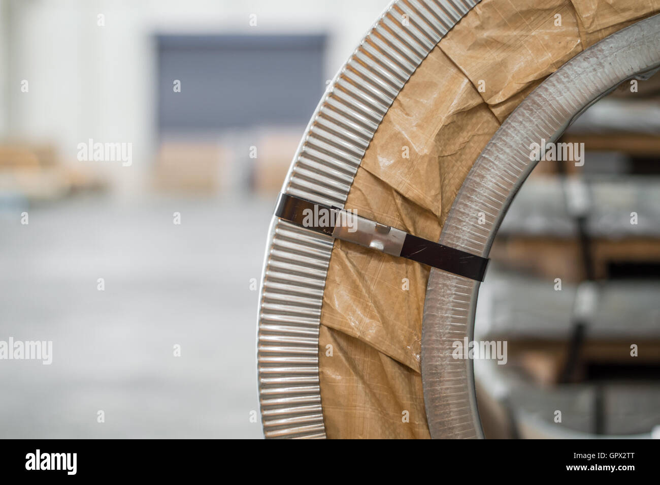Close Up of a Packed Steel Coil Stock Photo