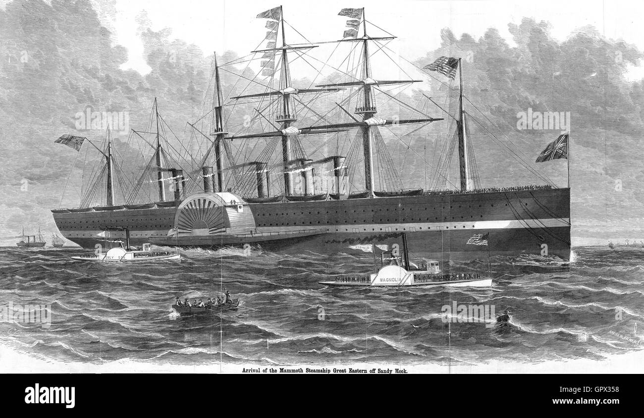 SS GREAT EASTERN arriving into New York harbour in 1860. Stock Photo