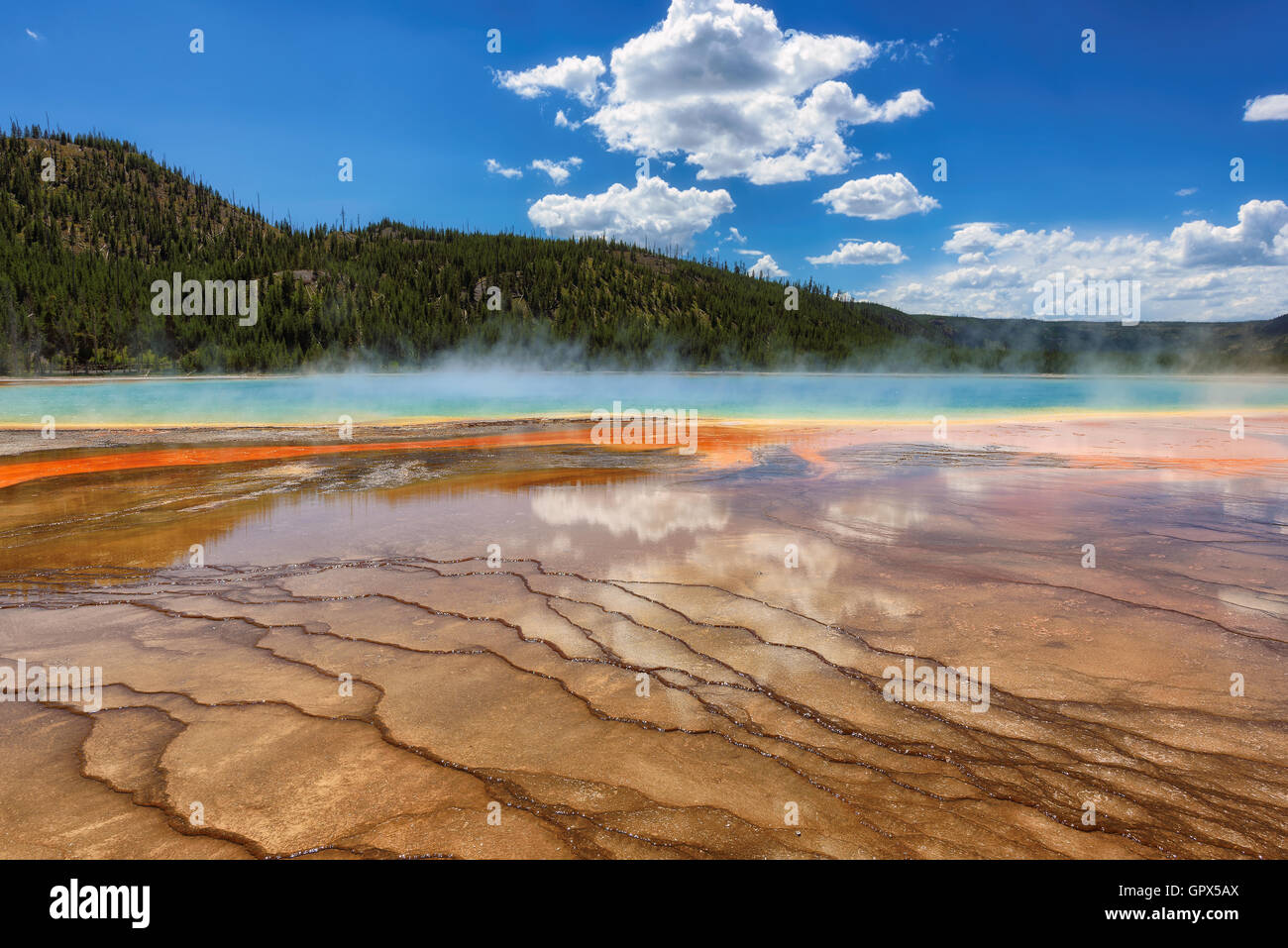A famous geyser Grand Prismatic Spring in Yellowstone Stock Photo