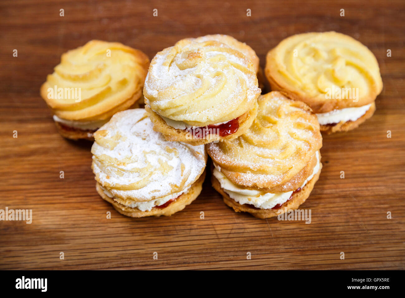 Traditional home-baked Viennese whirls, made to the Mary Berry recipe used on The Great British Bake Off Stock Photo