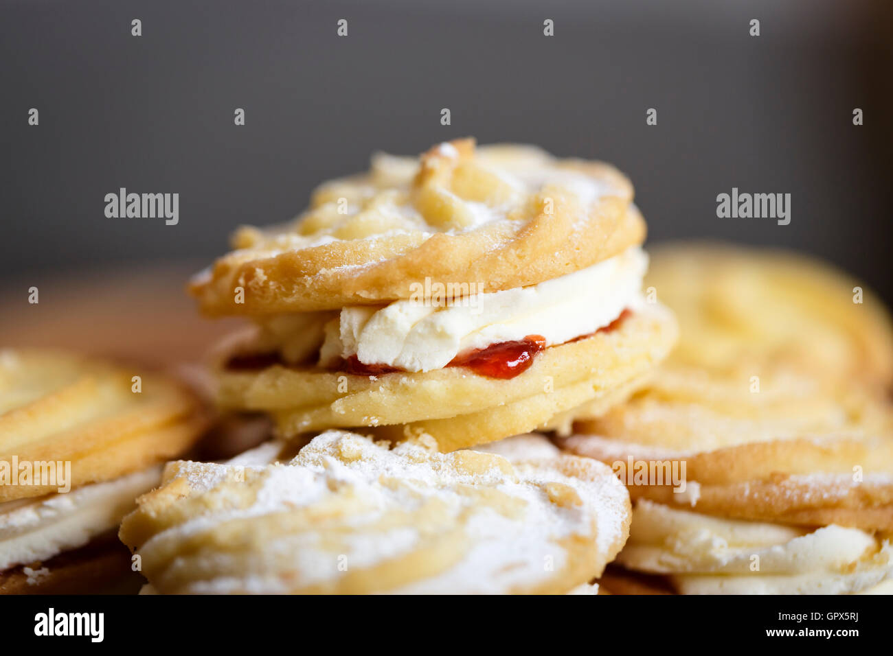 Traditional home-baked Viennese whirls, made to the Mary Berry recipe used on The Great British Bake Off Stock Photo