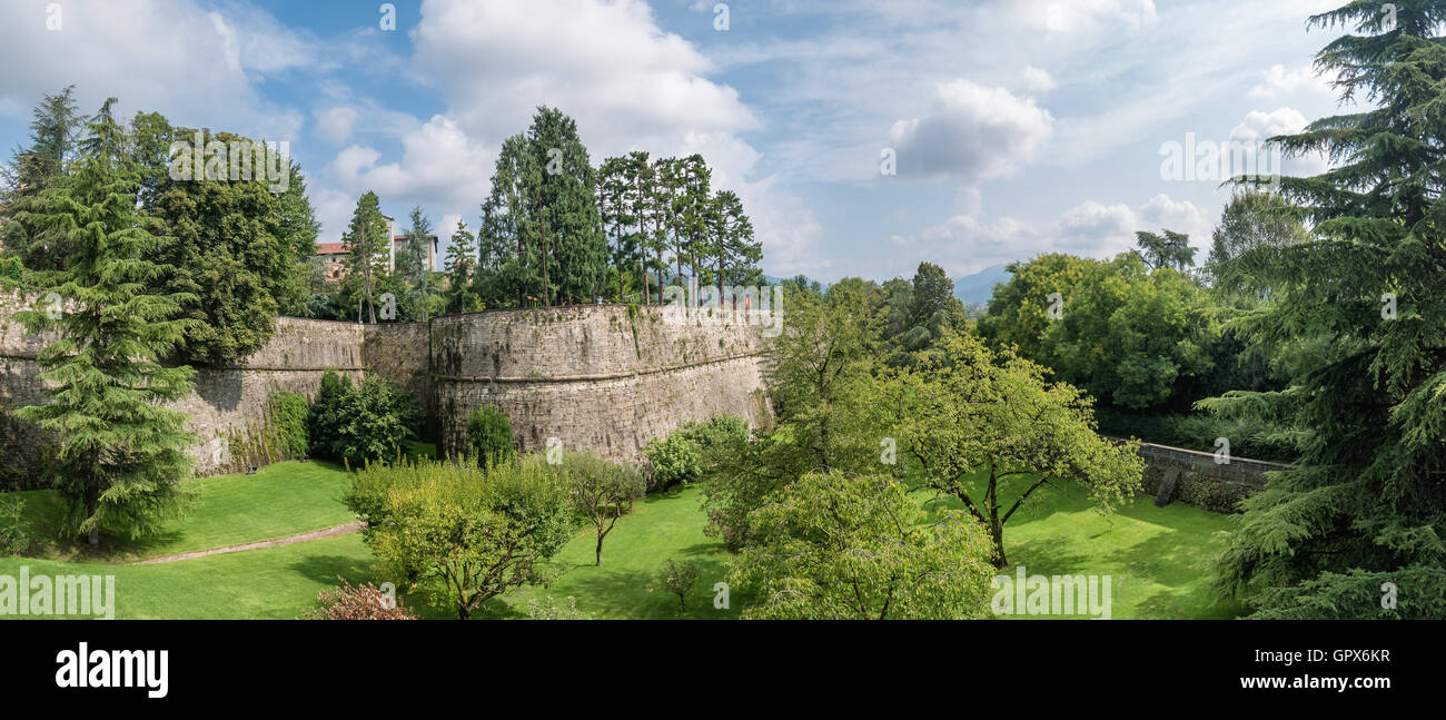 City walls around Bergamo near Muro Venet in Italy Stock Photo