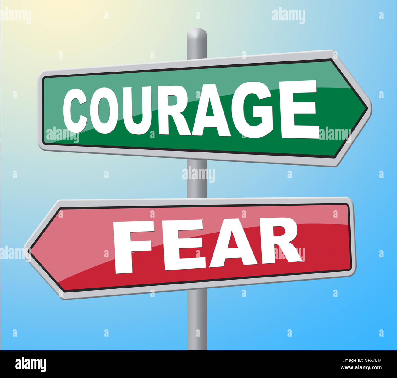 Courage Fear Showing Bravery Terrified And Courageousness Stock Photo